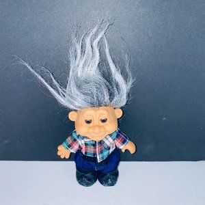 Russ Troll Doll Gray Hair Old Man Grandpa Plaid Shirt Pants Toy Figure
